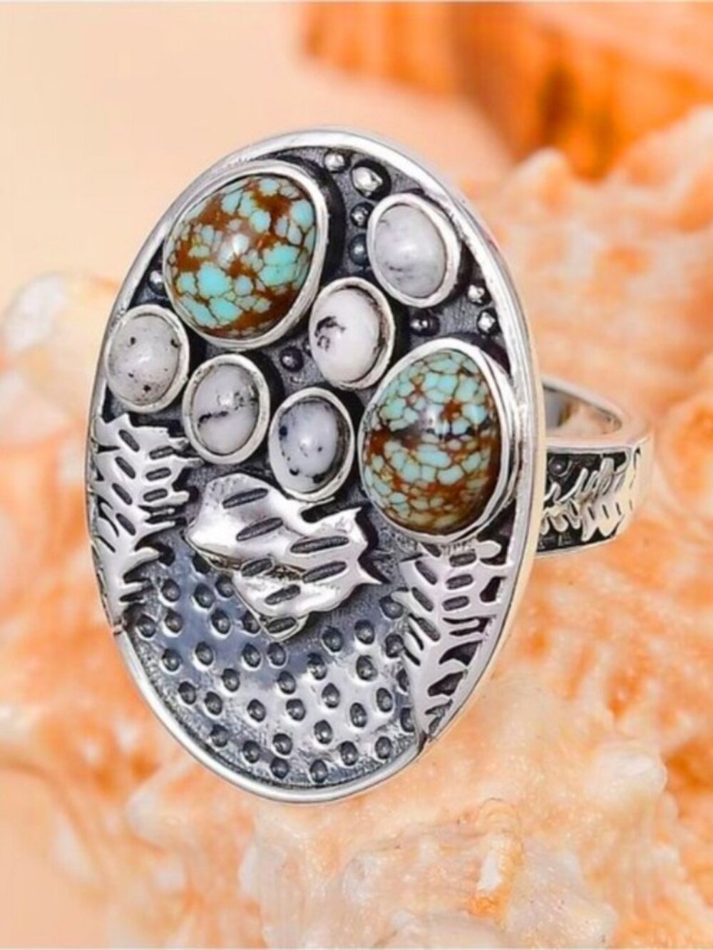 Artisan Winter Howl Ring White Buffalo Blue Moon Turquoise Silver Sz 6 NWT
